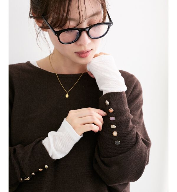  「《手洗い可能》ジュエリーボタンスリーブニット」|ニット・セーター|