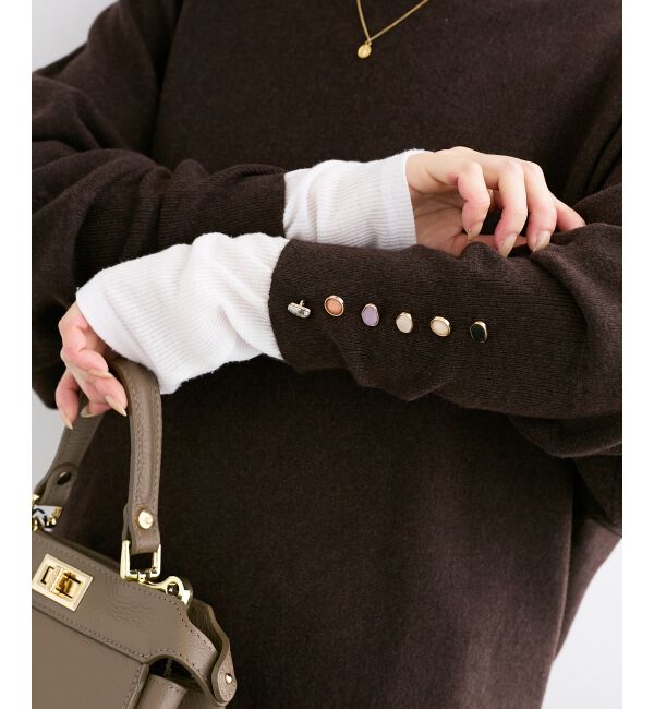  「《手洗い可能》ジュエリーボタンスリーブニット」|ニット・セーター|