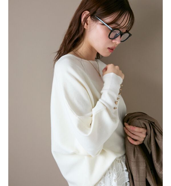  「《手洗い可能》ジュエリーボタンスリーブニット」|ニット・セーター|
