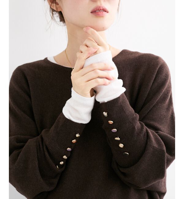  「《手洗い可能》ジュエリーボタンスリーブニット」|ニット・セーター|