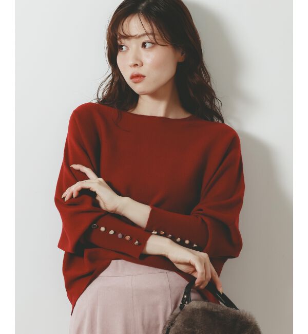  「《手洗い可能》ジュエリーボタンスリーブニット」|ニット・セーター|