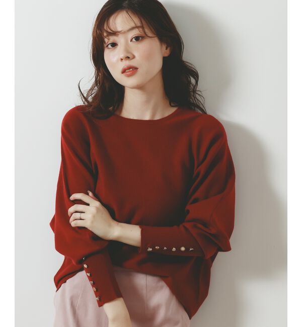  「《手洗い可能》ジュエリーボタンスリーブニット」|ニット・セーター|