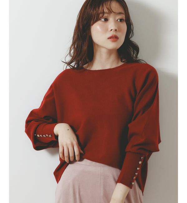  「《手洗い可能》ジュエリーボタンスリーブニット」|ニット・セーター|