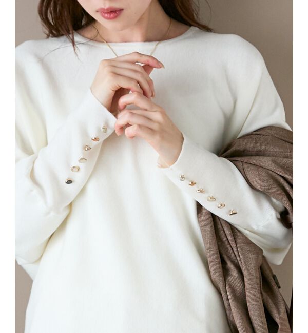  「《手洗い可能》ジュエリーボタンスリーブニット」|ニット・セーター|