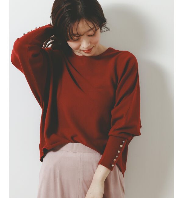  「《手洗い可能》ジュエリーボタンスリーブニット」|ニット・セーター|