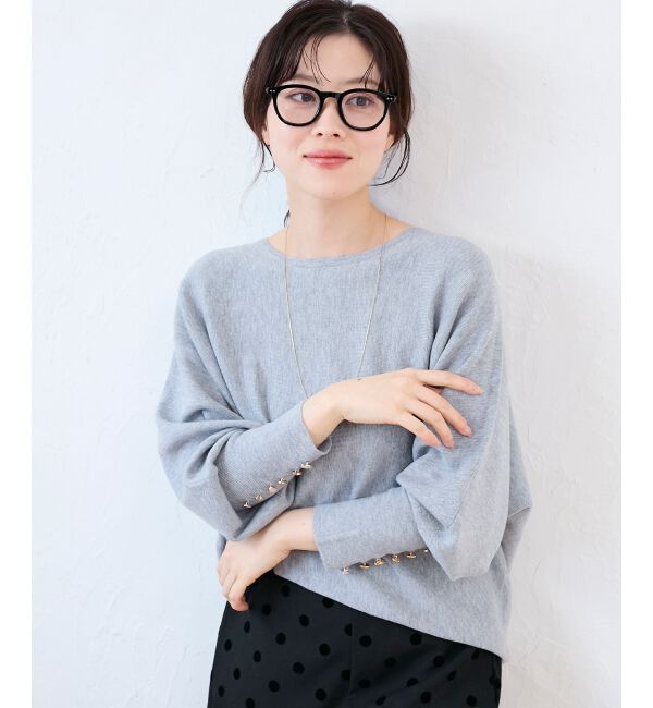 「《手洗い可能》ジュエリーボタンスリーブニット」|ニット・セーター|