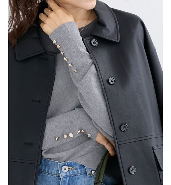  「《手洗い可能》ジュエリーボタンスリーブニット」|ニット・セーター|