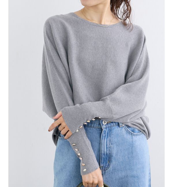  「《手洗い可能》ジュエリーボタンスリーブニット」|ニット・セーター|
