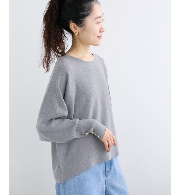  「《手洗い可能》ジュエリーボタンスリーブニット」|ニット・セーター|