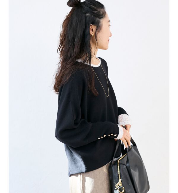  「《手洗い可能》ジュエリーボタンスリーブニット」|ニット・セーター|