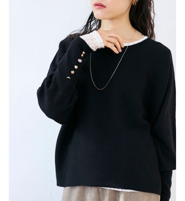  「《手洗い可能》ジュエリーボタンスリーブニット」|ニット・セーター|