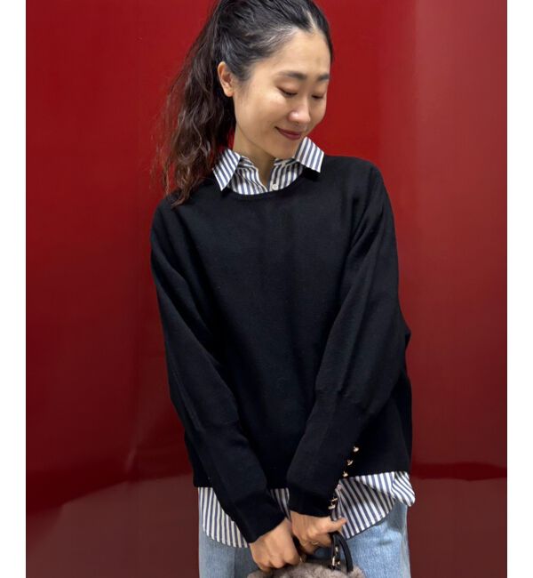  「《手洗い可能》ジュエリーボタンスリーブニット」|ニット・セーター|