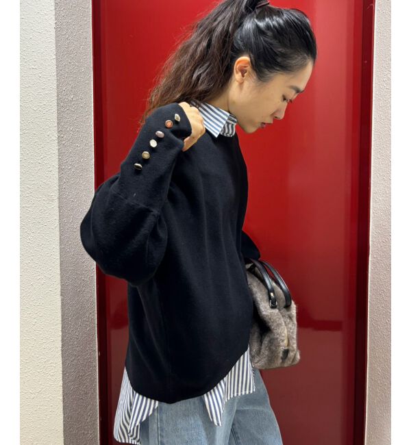  「《手洗い可能》ジュエリーボタンスリーブニット」|ニット・セーター|