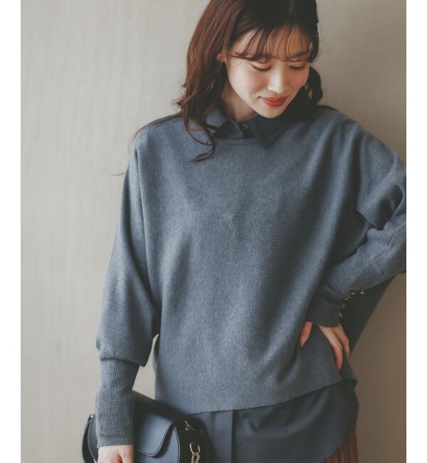  「《手洗い可能》ジュエリーボタンスリーブニット」|ニット・セーター|