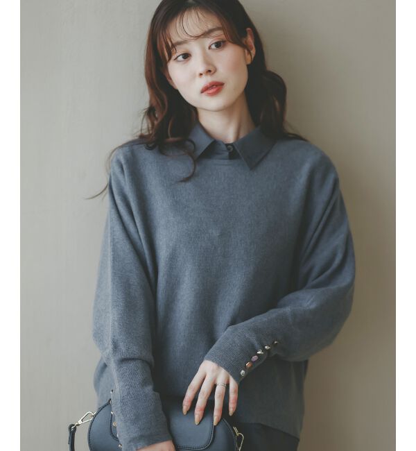  「《手洗い可能》ジュエリーボタンスリーブニット」|ニット・セーター|