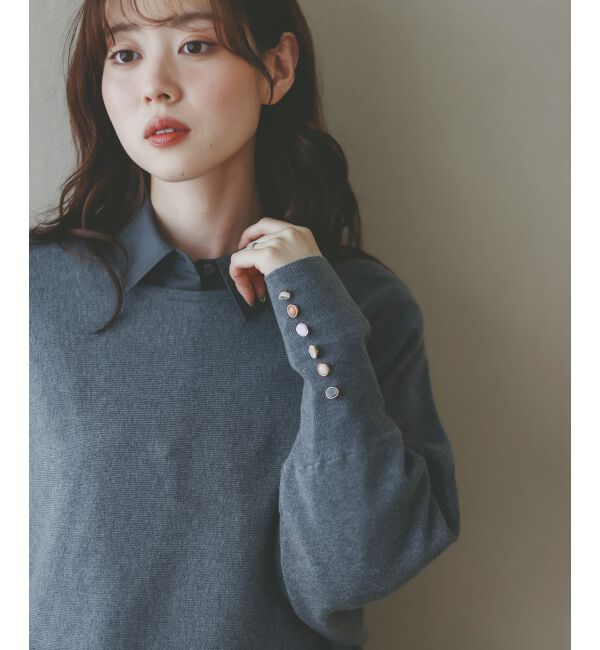  「《手洗い可能》ジュエリーボタンスリーブニット」|ニット・セーター|