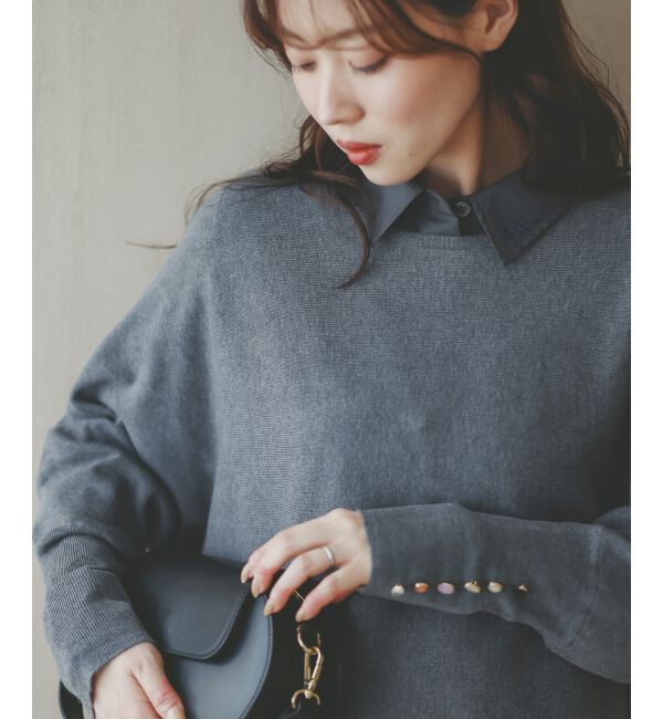  「《手洗い可能》ジュエリーボタンスリーブニット」|ニット・セーター|