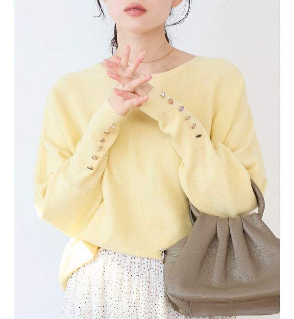  「《手洗い可能》ジュエリーボタンスリーブニット」|ニット・セーター|イエロー