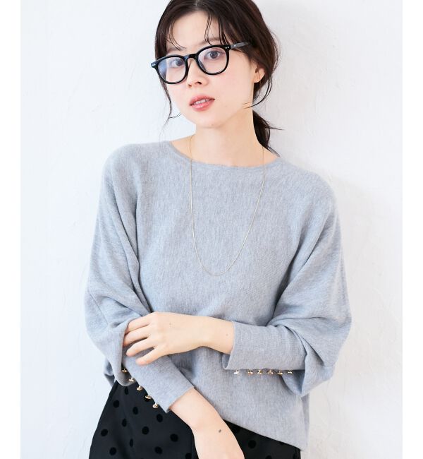  「《手洗い可能》ジュエリーボタンスリーブニット」|ニット・セーター|L／グレー