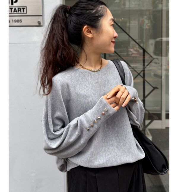 「《手洗い可能》ジュエリーボタンスリーブニット」|ニット・セーター|グレー