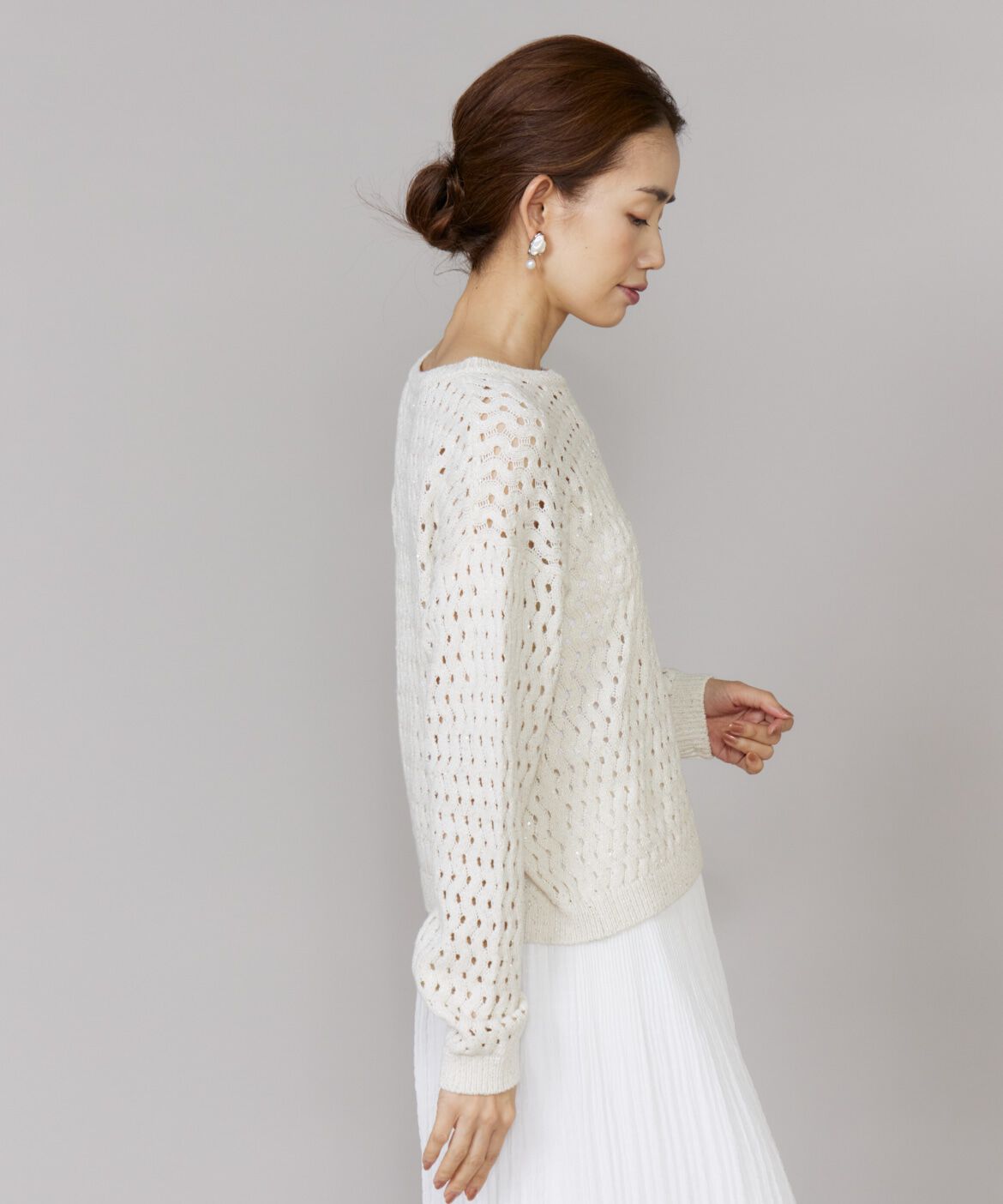 Le Souk「《大きいサイズ》透かし柄ボートネックプルオーバー」|ニット・セーター|