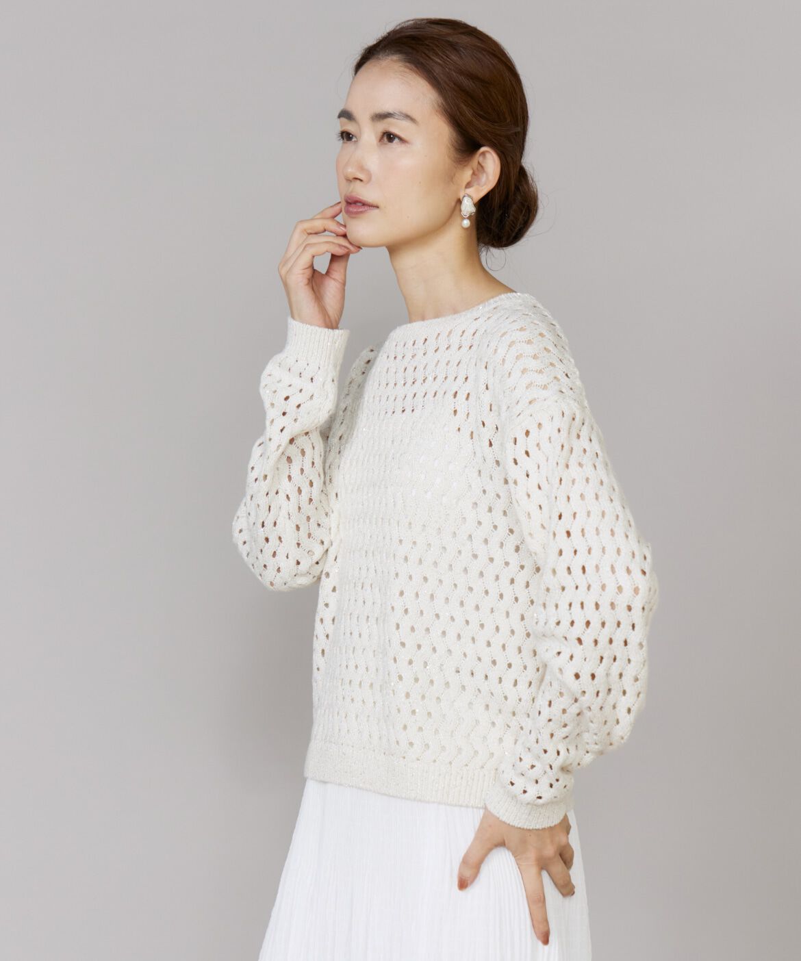 Le Souk「《大きいサイズ》透かし柄ボートネックプルオーバー」|ニット・セーター|