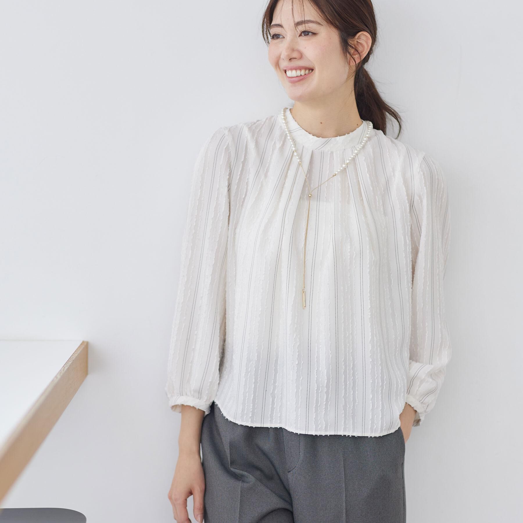 Reflect「【セットアップ可】ストライプ柄ジャカードブラウス」|シャツ・ブラウス|