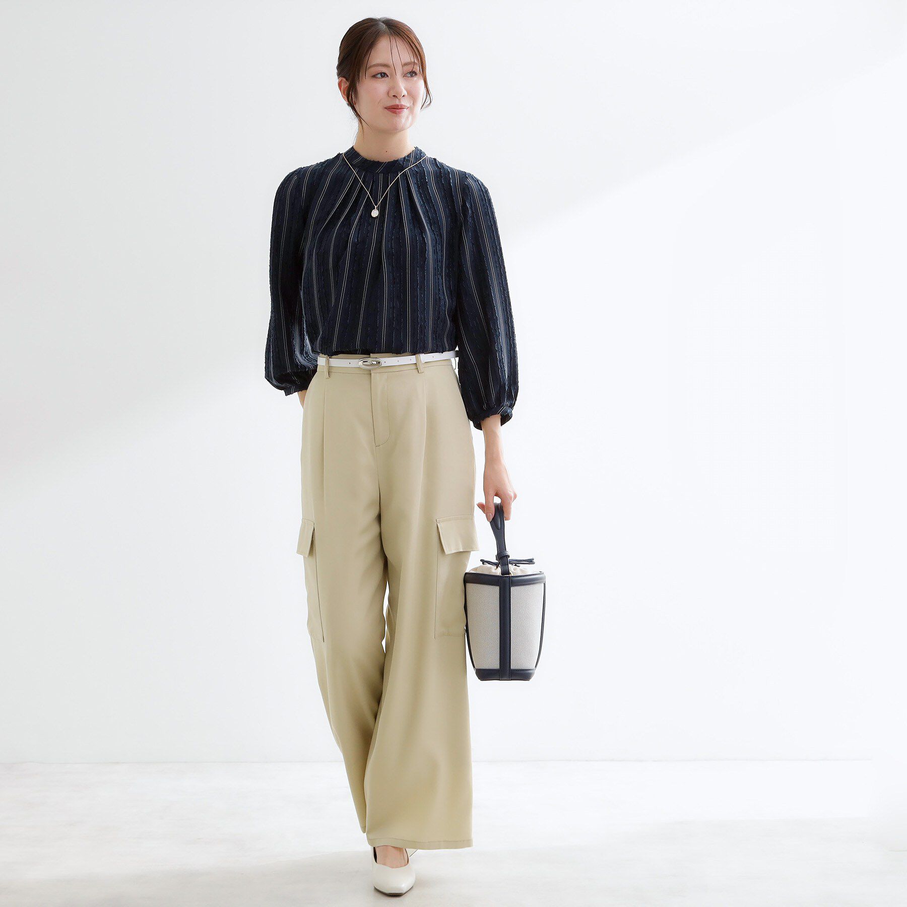 Reflect「【セットアップ可】ストライプ柄ジャカードブラウス」|シャツ・ブラウス|