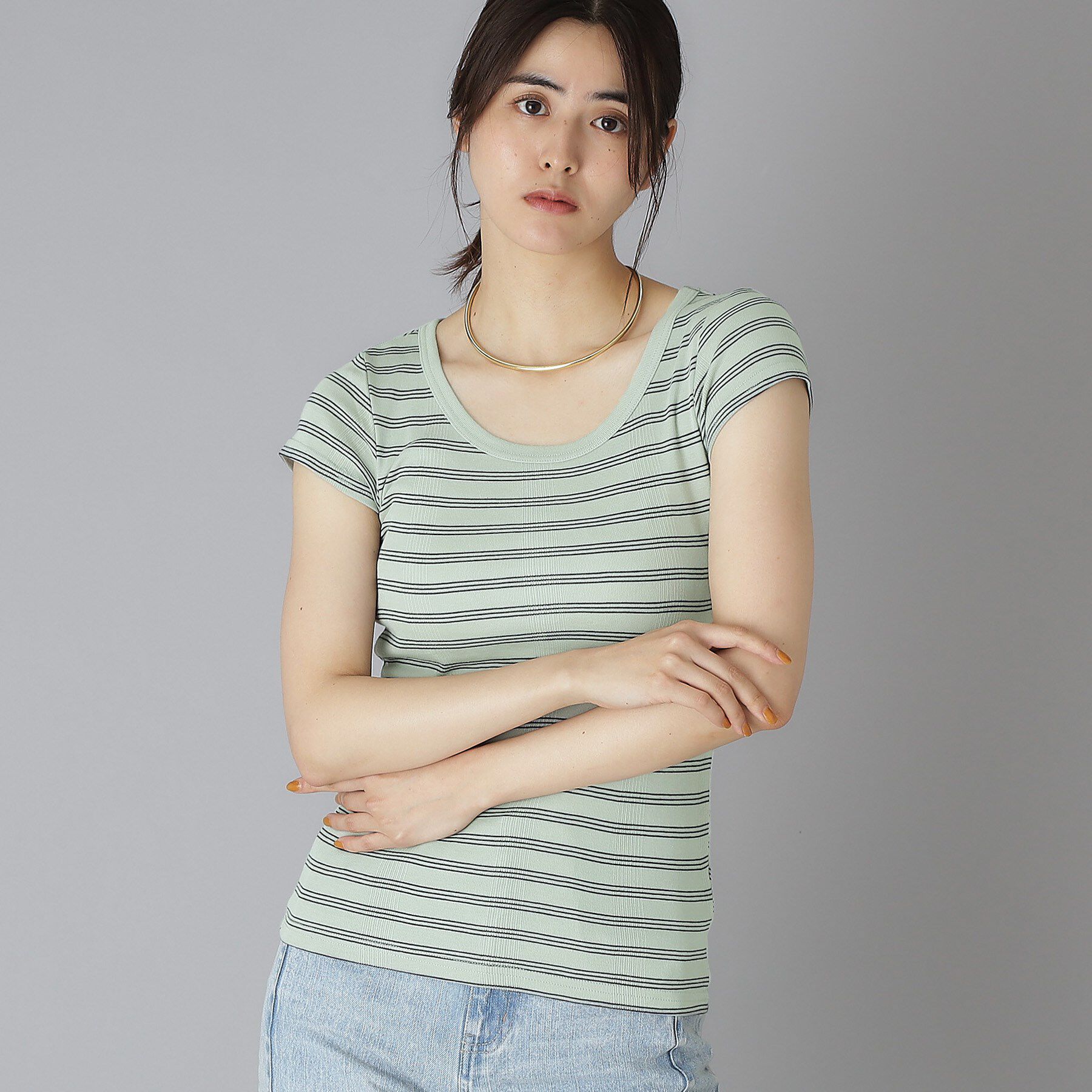 DRESSTERIOR「Robert．P．Miller（ロベルト・ピー・ミラー）パネルリブボーダーUネックTシャツ」|Tシャツ・カットソー|