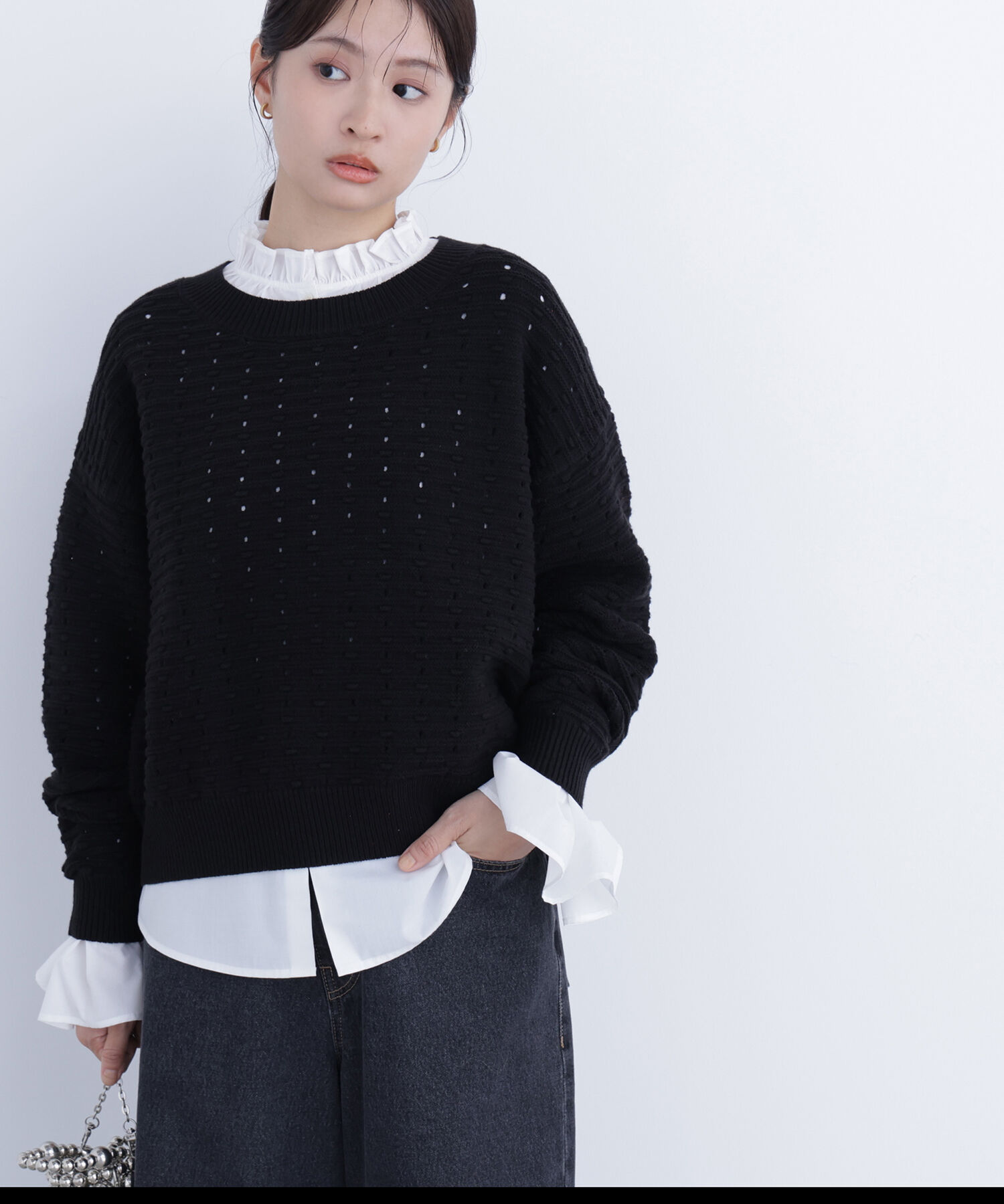  「〈N.〉 アイレットニットプルオーバー」|ニット・セーター|ブラック