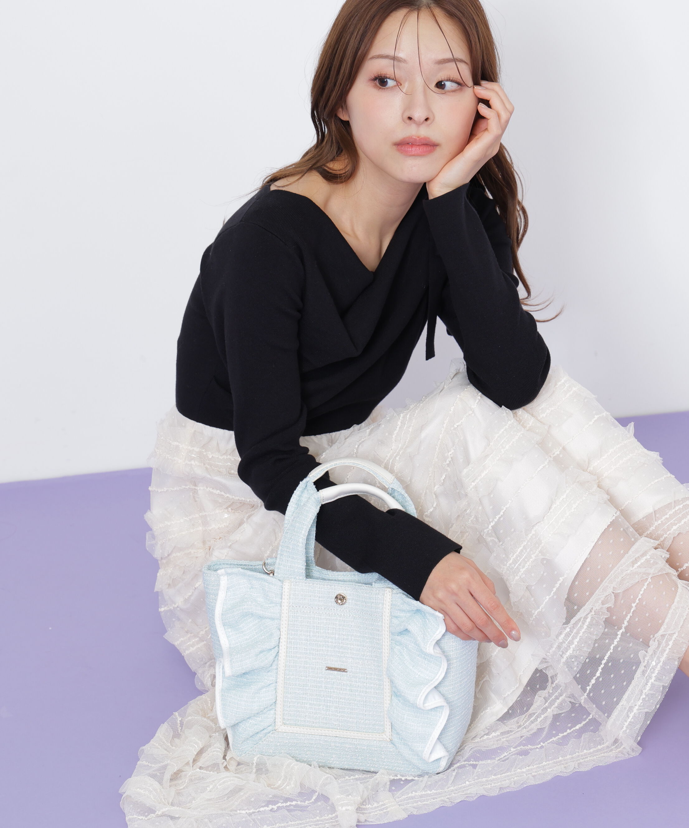  「パステルツイードフレームフリルトートバッグ」|その他|