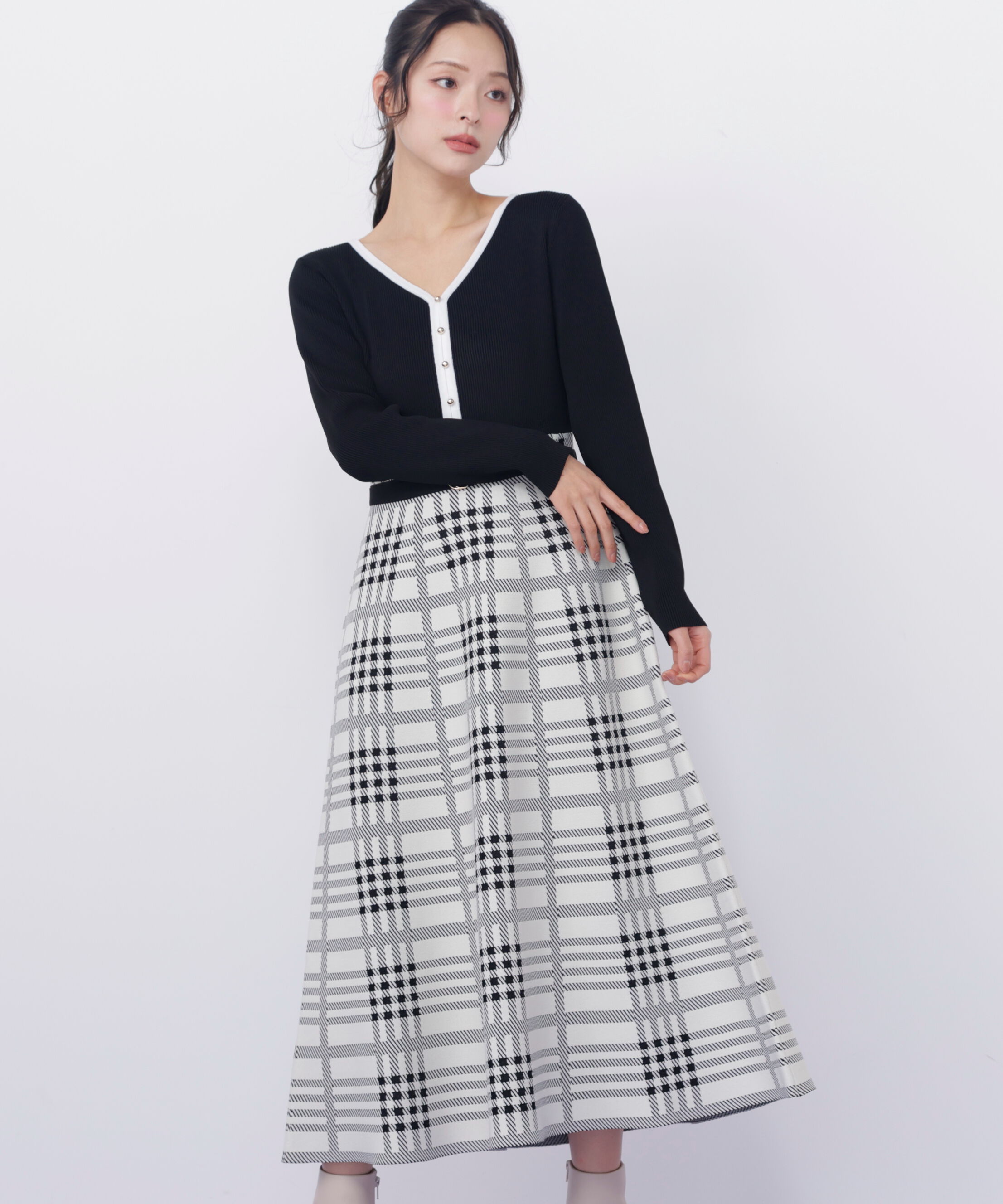  「チェックニットワンピース」|ワンピース|