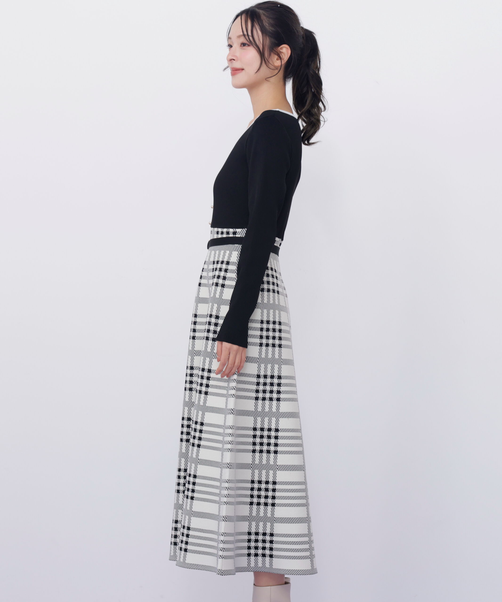  「チェックニットワンピース」|ワンピース|