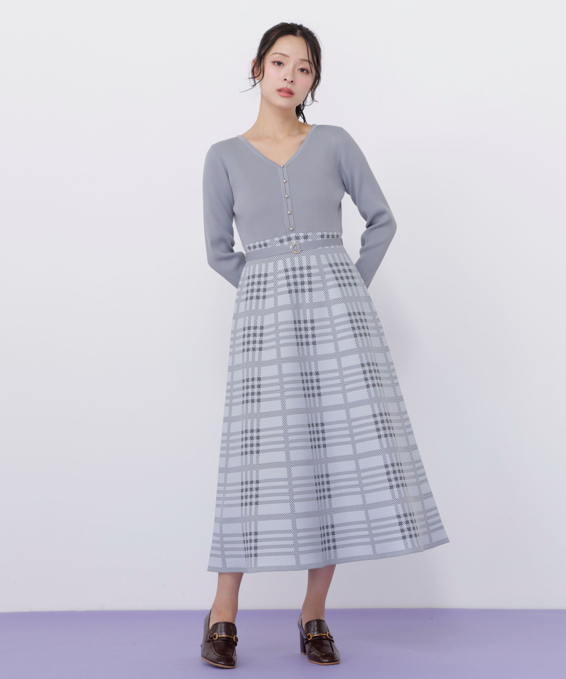  「チェックニットワンピース」|ワンピース|