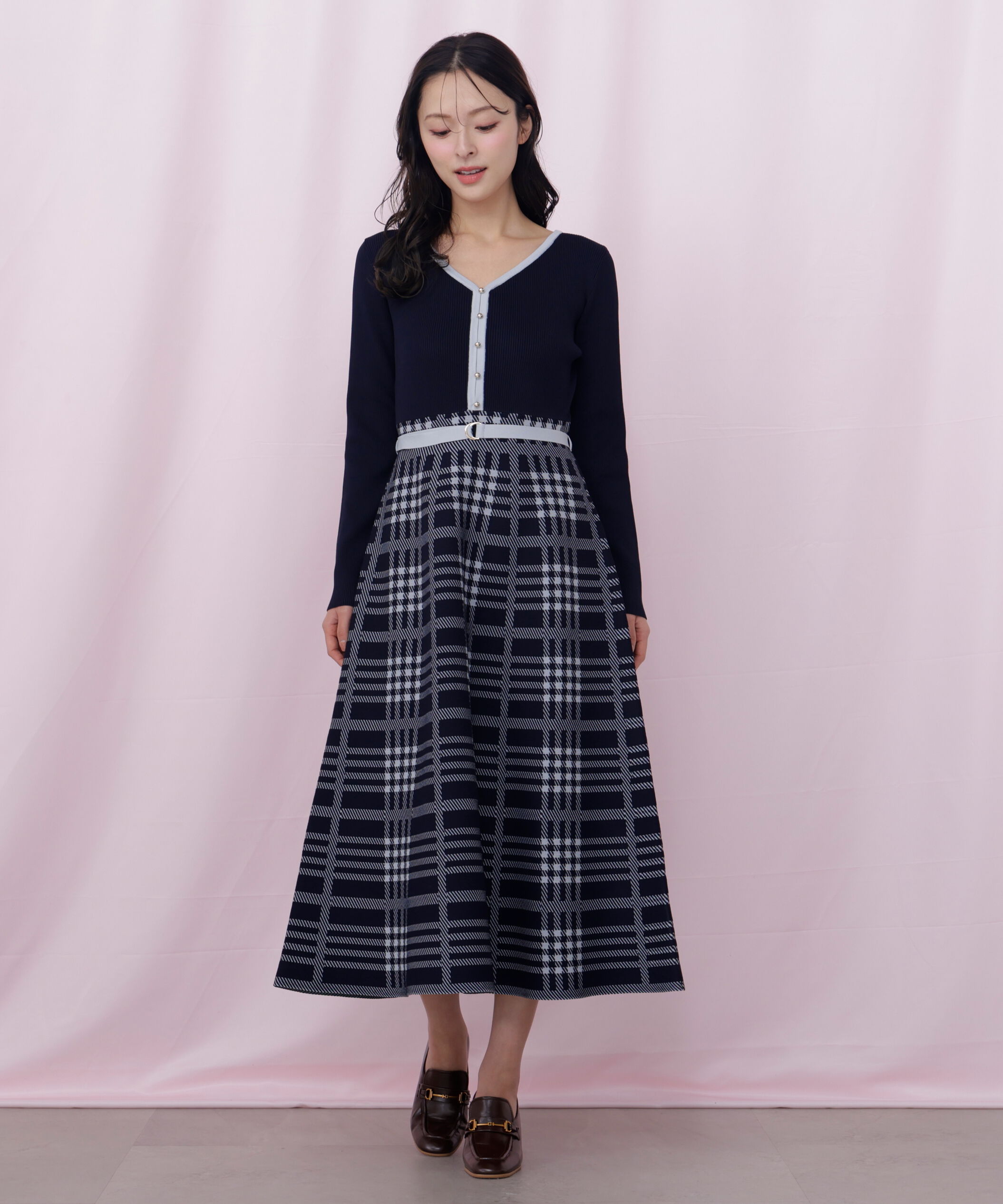 「チェックニットワンピース」|ワンピース|