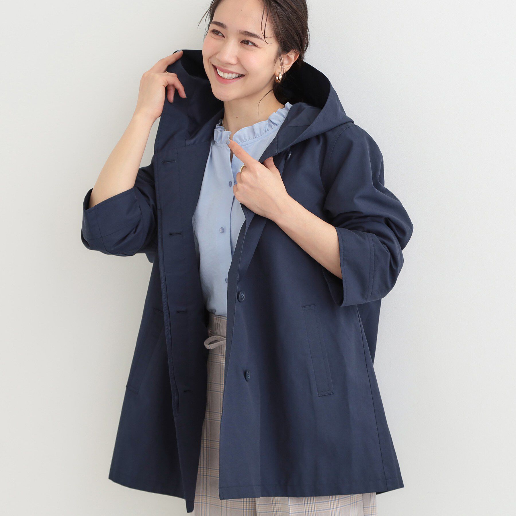 SHOO･LA･RUE「【防花粉/S-LL】ゆったり着られる 大人のテントフーディージャケット」|その他|ネイビー(094)