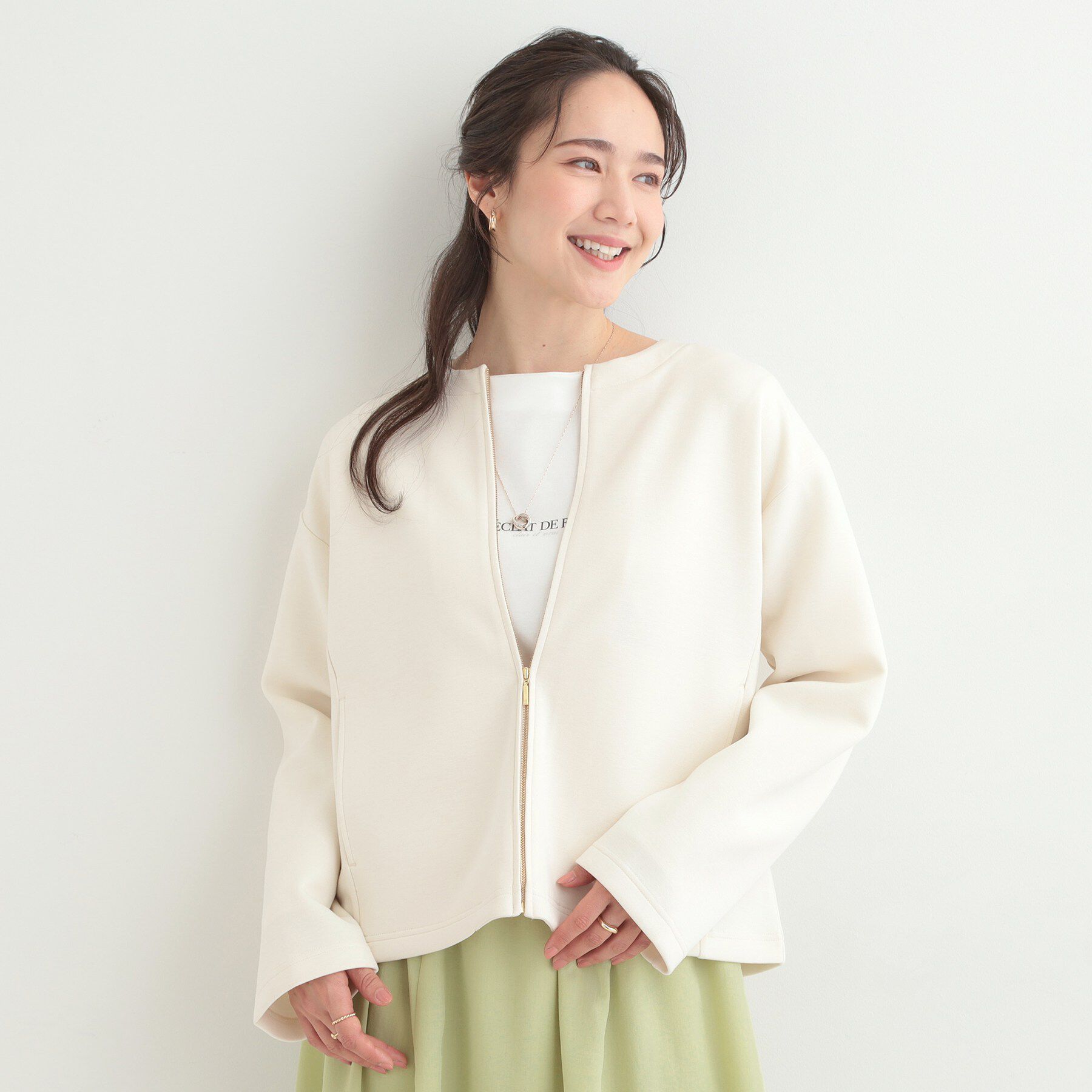 SHOO･LA･RUE「【セットアップ可能／S－LL／なめらかタッチ】ノーカラージップブルゾン」|ブルゾン・スタジャン|