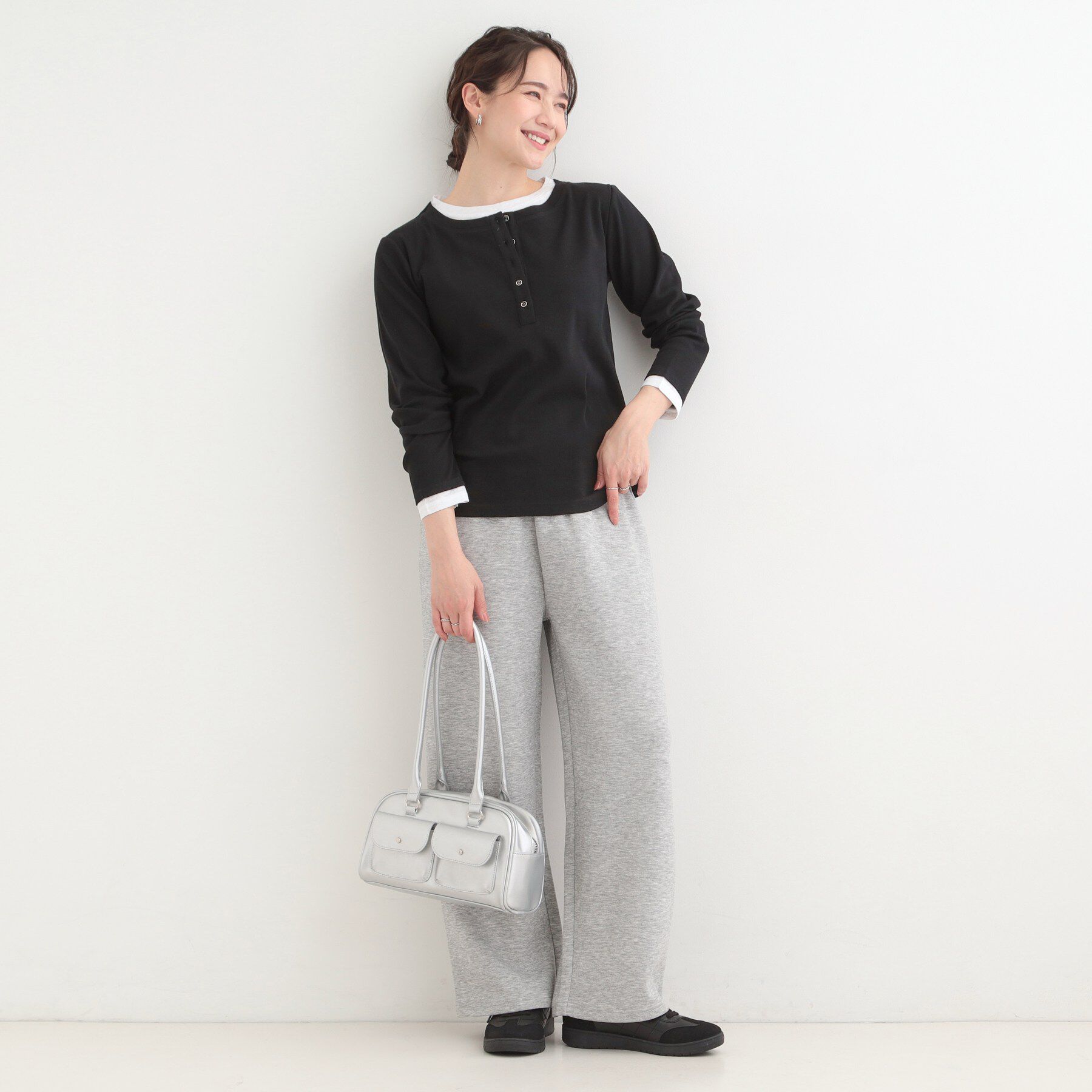 SHOO･LA･RUE「1枚でもサマになる！ レイヤード風配色 ヘンリーネック テレコロンT」|Tシャツ・カットソー|