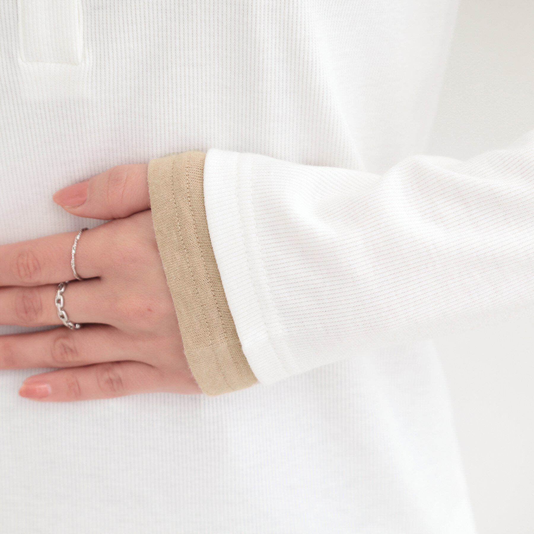 SHOO･LA･RUE「1枚でもサマになる！ レイヤード風配色 ヘンリーネック テレコロンT」|Tシャツ・カットソー|