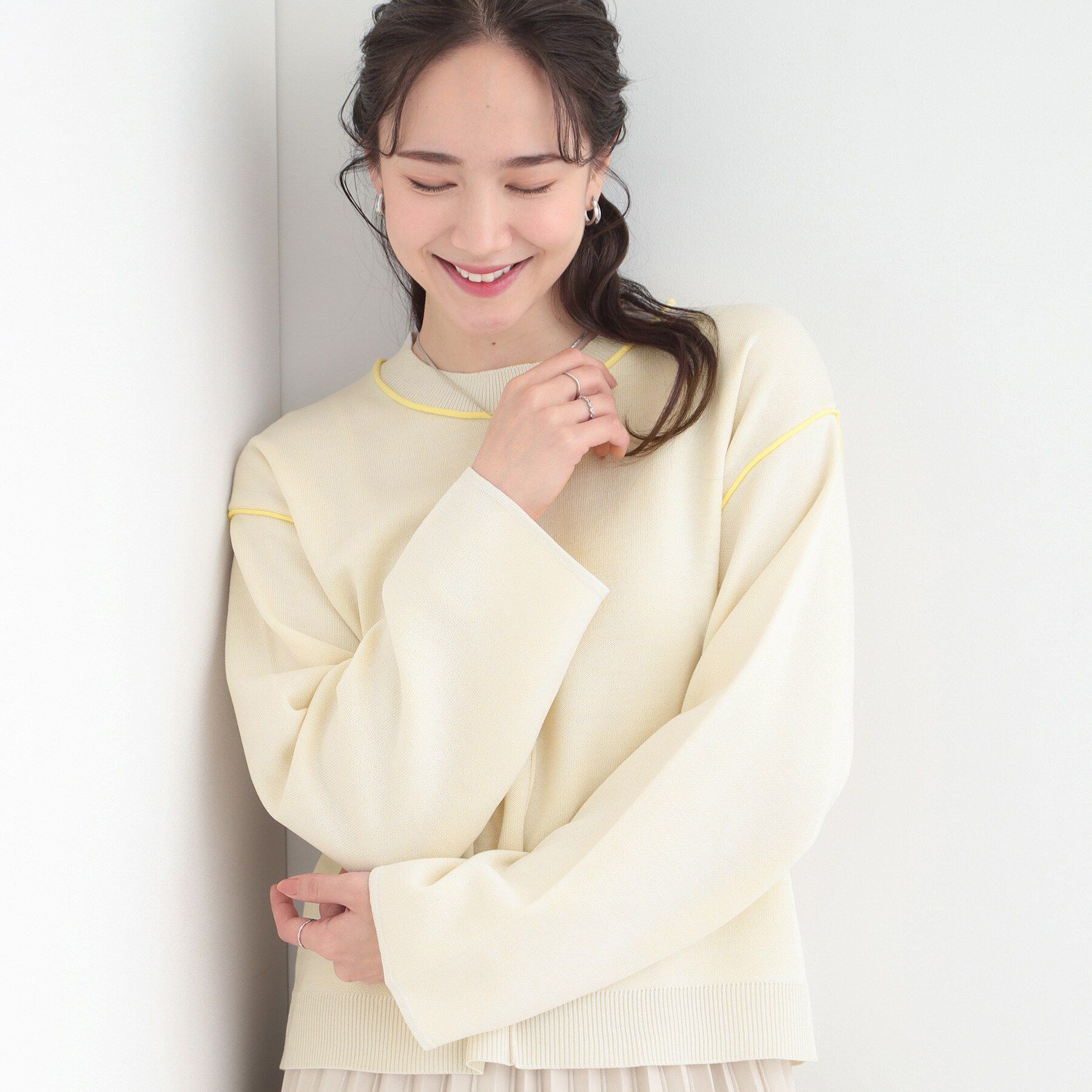 SHOO･LA･RUE「ダブルフェイス配色ニット」|ニット・セーター|オフホワイト(003