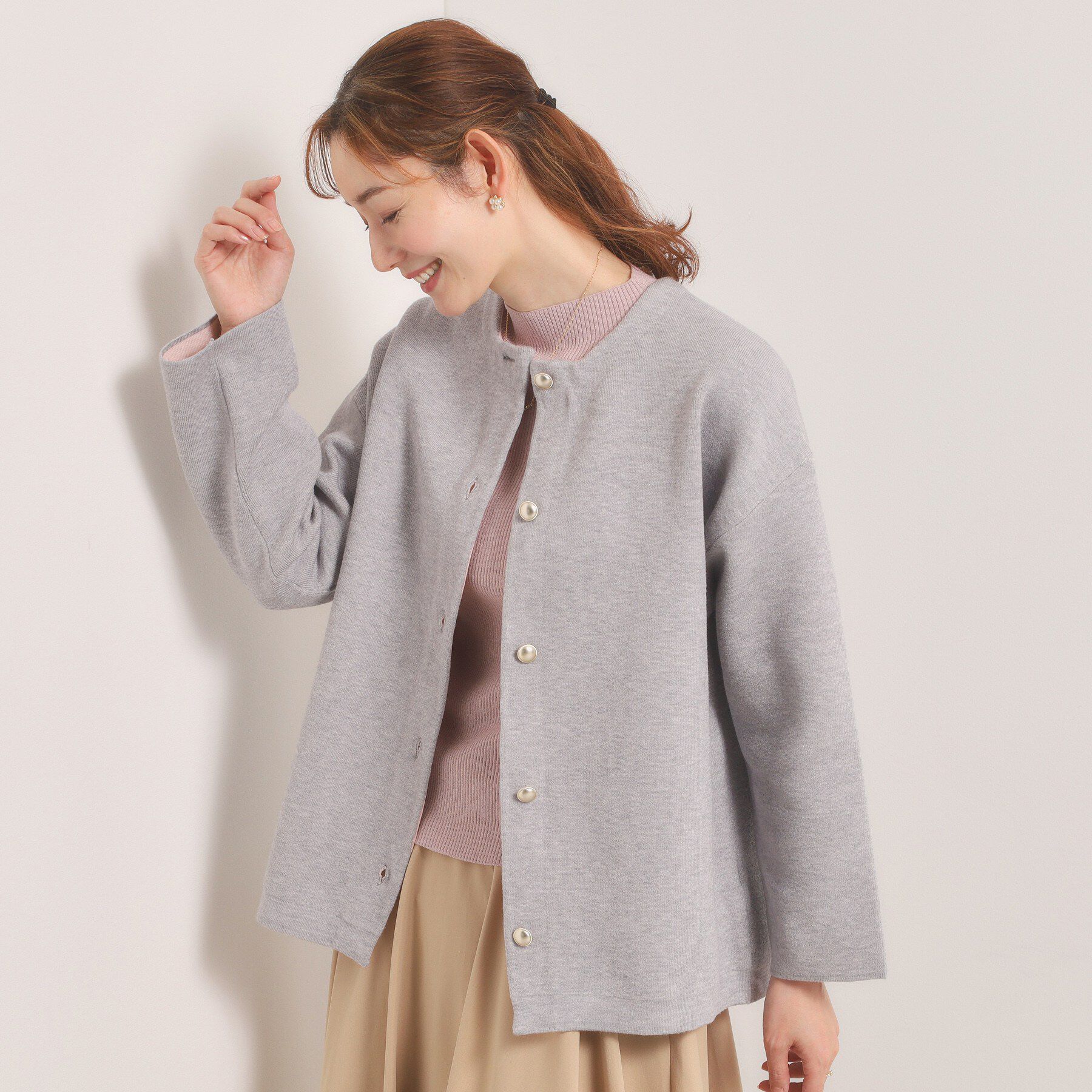 ITS&rsquo;DEMO「【手洗い可】Wフェイスニットコーディガン」|カーディガン|ライトグレー(011