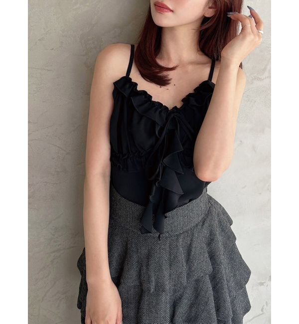 RESEXXY「バストギャザーカスケードキャミ」|キャミソール|ブラック