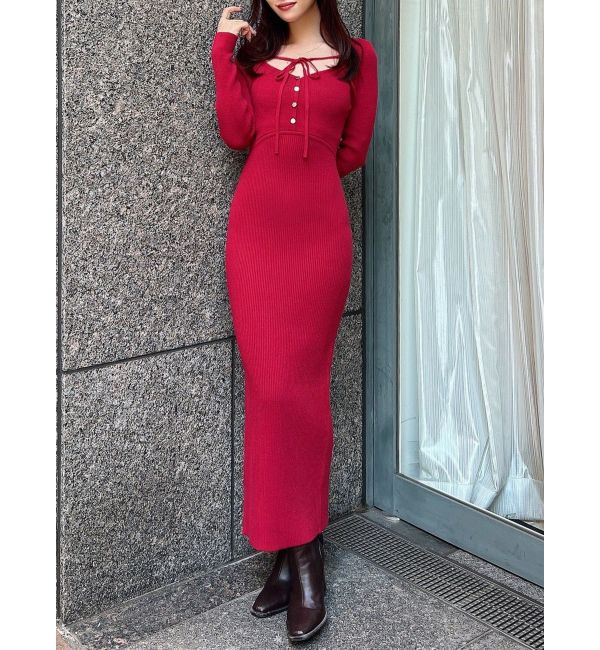 RESEXXY「リボンデザインニットワンピース」|ワンピース|レッド