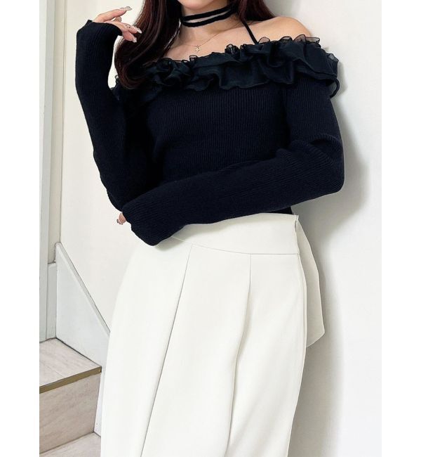 RESEXXY「シアーコンビオフショルニットトップス」|ニット・セーター|ブラック