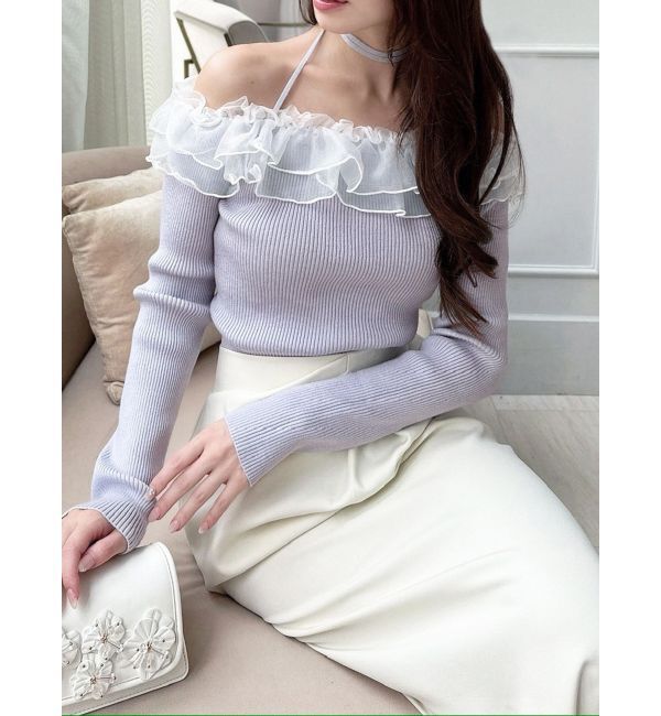 RESEXXY「シアーコンビオフショルニットトップス」|ニット・セーター|ラベンダー