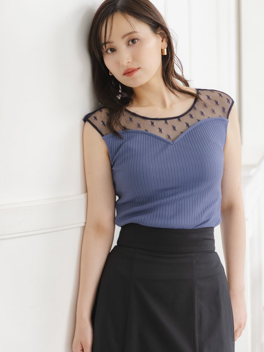 SNIDEL「シアー切替カットプルオーバー」|Tシャツ・カットソー|BLU