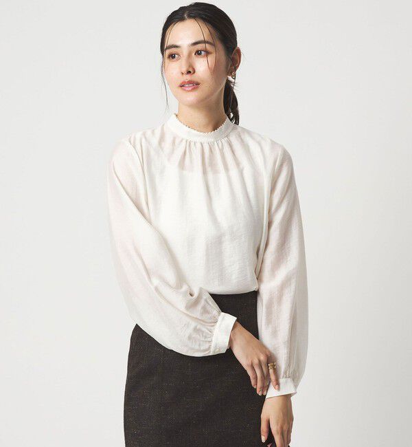 UNITED ARROWS green label relaxing「フェイクパール スタンドネック ブラウス」|シャツ・ブラウス|WHITE