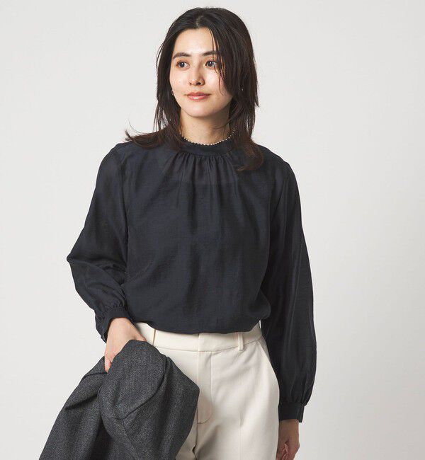 UNITED ARROWS green label relaxing「フェイクパール スタンドネック ブラウス」|シャツ・ブラウス|NAVY