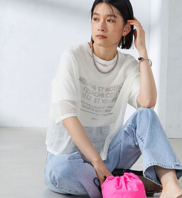 SHIPS for women「〈手洗い可能〉メッシュ編 半袖 ニット プルオーバー」|ニット・セーター|