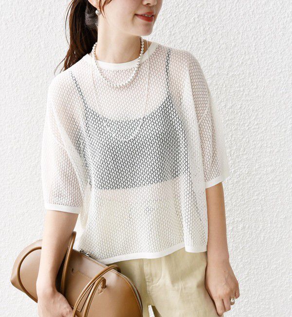 SHIPS for women「〈手洗い可能〉メッシュ編 半袖 ニット プルオーバー」|ニット・セーター|